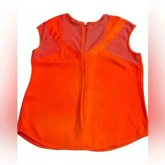 Kut From The Kloth Orange Short Cap Sleeve Mesh Trimmed Rayon/Poly Shirt M - Picture 3 of 5